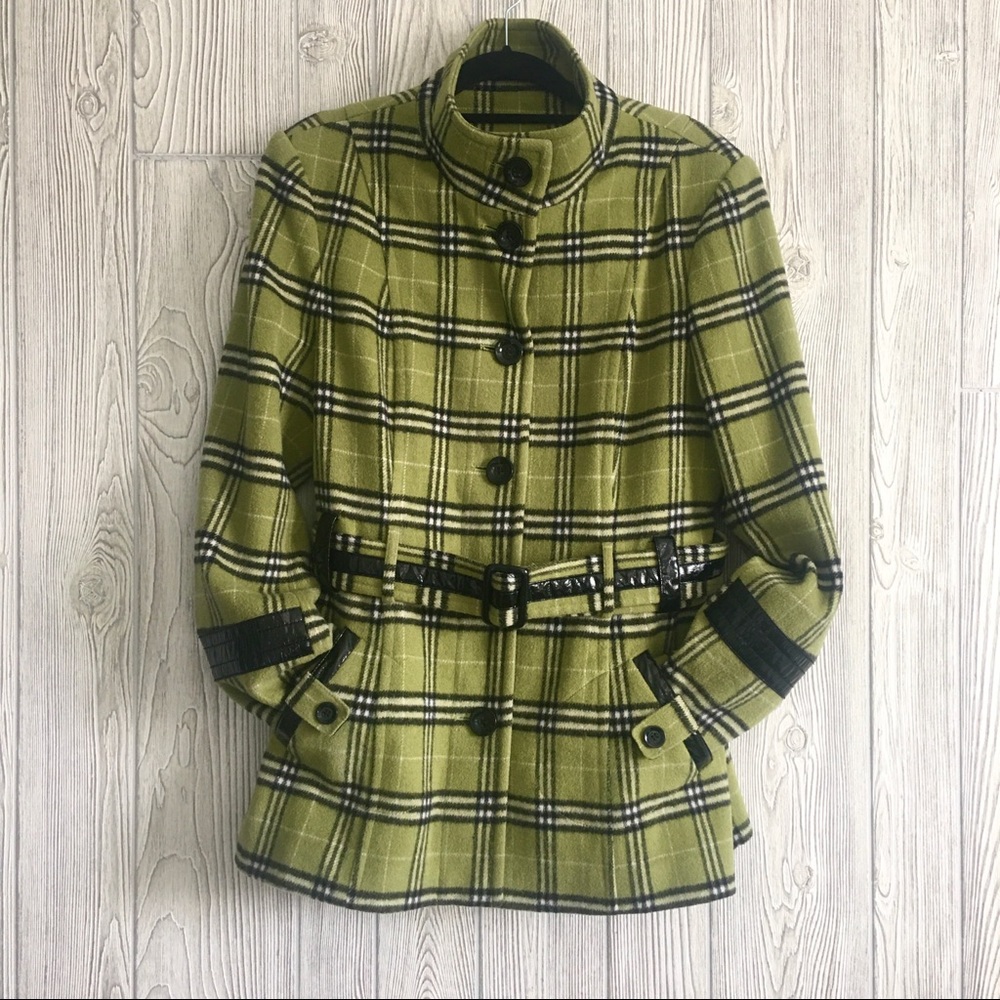POINT ZERO Size XL Wool Blend Green Plaid Coat